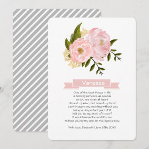 Will you be my Maid of Honor? Blush Pink Peonies Invitation