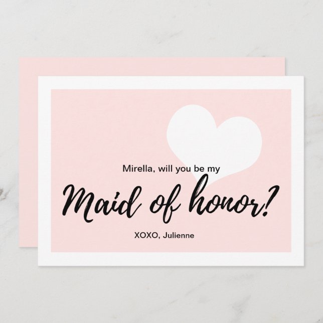 "Will you be my maid of honor" calligraphy style Invitation (Front/Back)