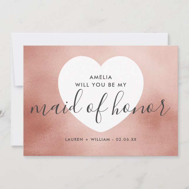 Will You Be My Maid of Honor Card - Rose Gold (Front)
