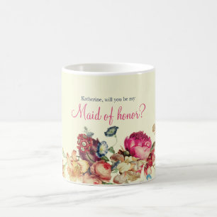 Will you Be my Maid of honor Floral Vintage Coffee Mug