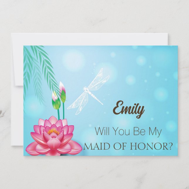 Will You Be My MAID OF HONOR Gold Blue Glitter Invitation (Front)