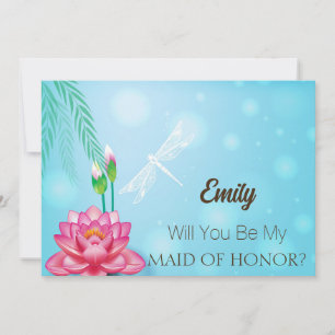 Will You Be My MAID OF HONOR Gold Blue Glitter Invitation