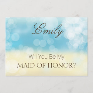 Will You Be My MAID OF HONOR Gold Blue Glitter Invitation