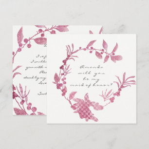 Will You Be My Maid of Honor?Pink Raspberry Wreath Invitation