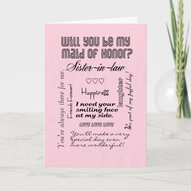 Will You Be My Maid of Honor, Pink, Sister-in-Law Invitation (Front)