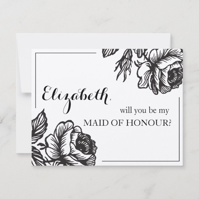Will You Be My Maid of Honor Rustic Chic Floral Invitation (Front)