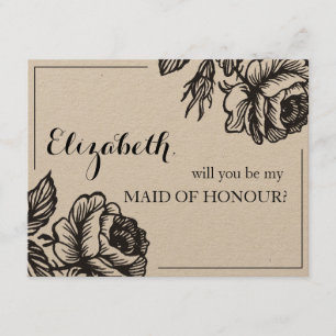 Will You Be My Maid of Honor Rustic Chic Floral Invitation
