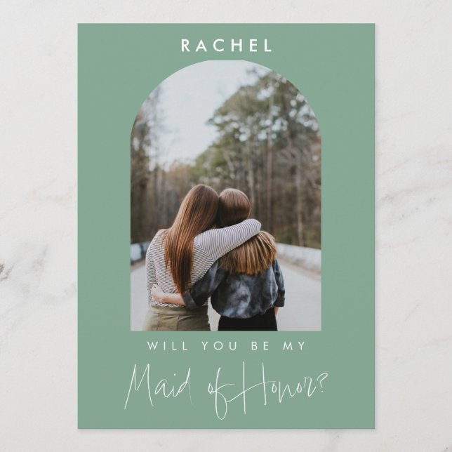 Will you be my Maid of Honor Sage Green Photo  (Front)