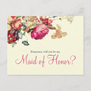 Will you Be my Maid of Honor Vintage Floral Invitation