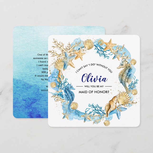 Will you be my Maid of Honour. Beach Seaside  Invitation (Front/Back)