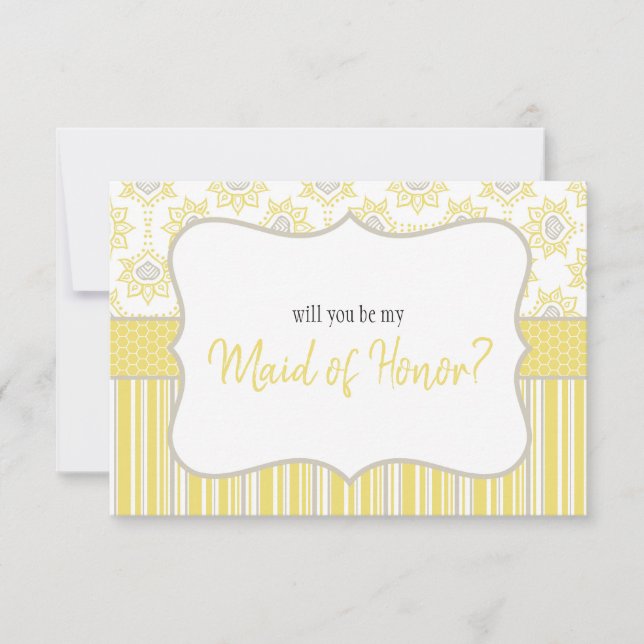 Will You Be My Maid of Honour Bee Yellow and Grey (Front)