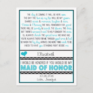 Will you be my Maid of Honour? Blue/Black Poem V2 Invitation