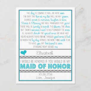 Will you be my Maid of Honour? Blue/Grey Poem Card