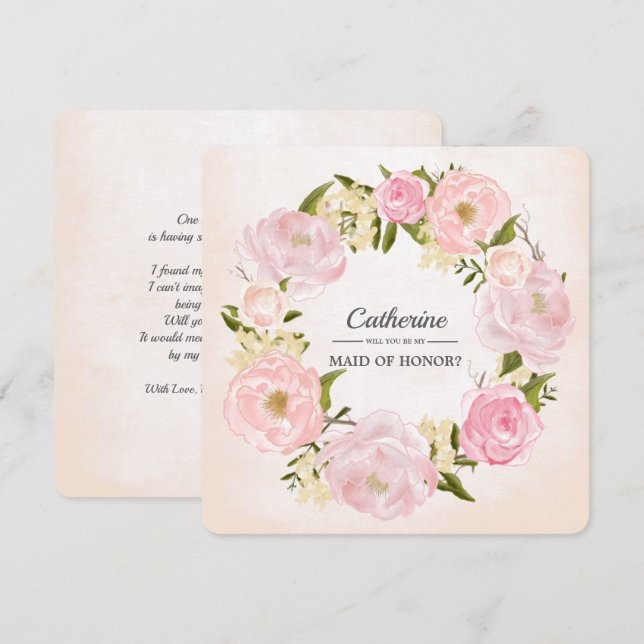 Will you be my Maid Of Honour? Blush Pink Peonies Invitation (Front/Back)