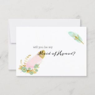 Will You Be My Maid of Honour Boho Feathers Pink
