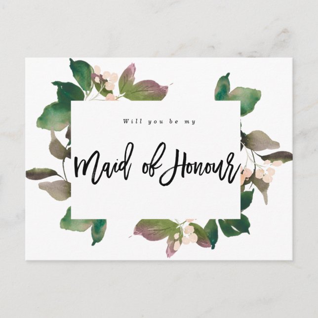 will you be my maid of honour boho floral announcement postcard (Front)