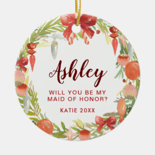 Will You Be My Maid of Honour   Bridesmaid Ceramic Tree Decoration