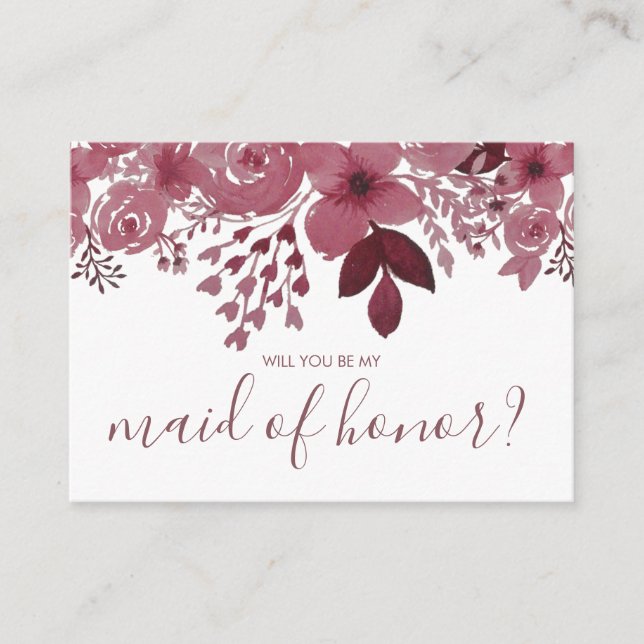 Will You be My Maid of honour Burgundy Floral Enclosure Card (Front)