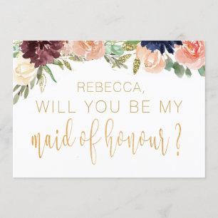 Will You Be My Maid Of Honour Burgundy Floral Invitation