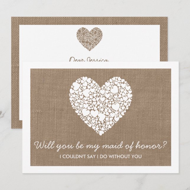 Will You Be My Maid Of Honour? Burlap Heart Card (Front/Back)
