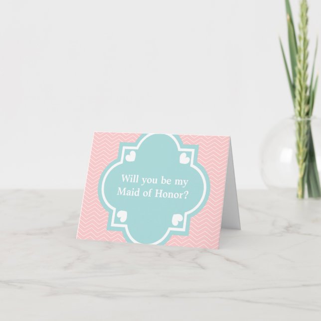 Will you be my maid of honour card | coral chevron (Front)