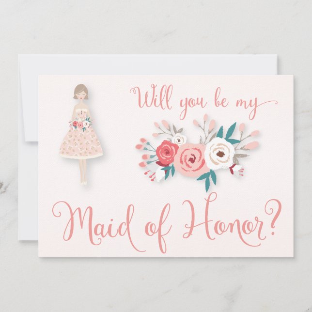 Will You Be My Maid Of Honour Cards Brunette (Front)
