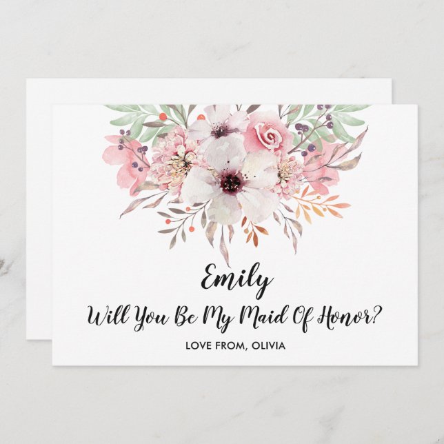 Will You Be My Maid Of Honour? Chic Floral Card (Front/Back)