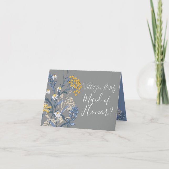 Will You Be My Maid of Honour? Daisy Floral Bridal Card (Front)