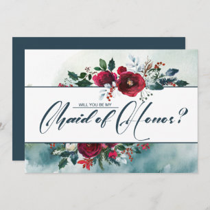 Will you be my Maid of Honour Dusty Blue   Burgund Invitation