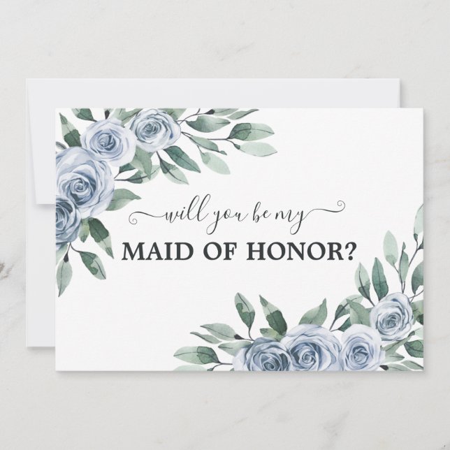 Will You Be My Maid of Honour Dusty Blue Flat Card (Front)