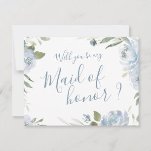Will you be my maid of honour dusty blue floral invitation
