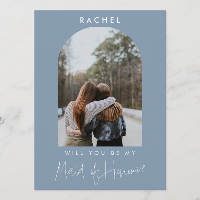 Will you be my Maid of Honour Dusty Blue Photo UK  (Front)