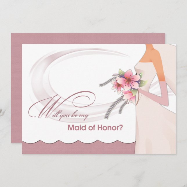 Will you be my Maid of Honour? Dusty Rose  Invitation (Front/Back)
