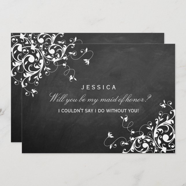 Will You Be My Maid Of Honour Elegant Chalk Swirls Invitation (Front/Back)
