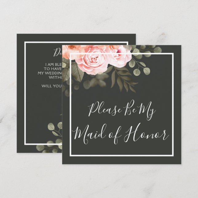 Will You Be My Maid Of Honour Elegant Floral Card (Front/Back)