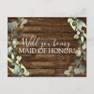 Will you Be My Maid of Honour Eucalyptus Greenery Announcement Postcard