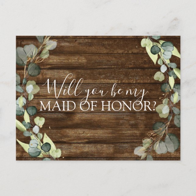 Will you Be My Maid of Honour Eucalyptus Greenery Announcement Postcard (Front)