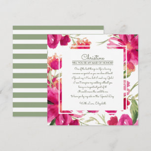 Will you be my Maid of Honour? Fuchsia Green Flora Invitation