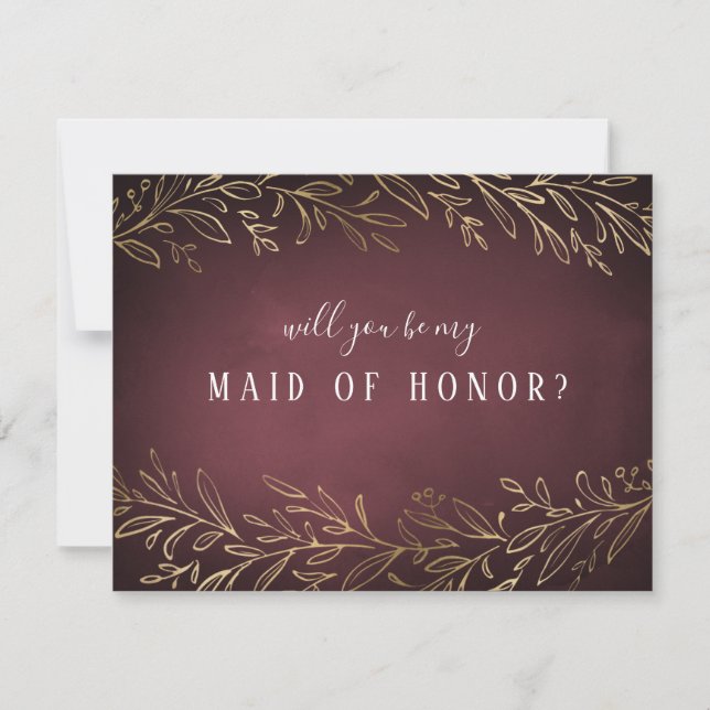 Will you be my maid of honour Gilded gold botanica Invitation (Front)