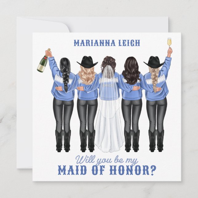 Will You Be My Maid of Honour? Girls in Denim Invitation (Front)