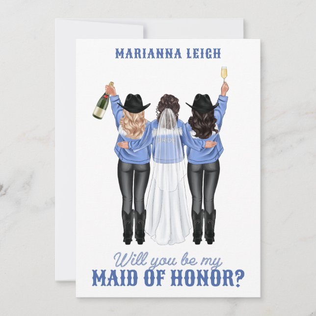 Will You Be My Maid of Honour? Girls in Denim Invitation (Front)