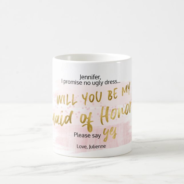 Will you be my Maid of Honour Gold Blush Watercolo Coffee Mug (Center)