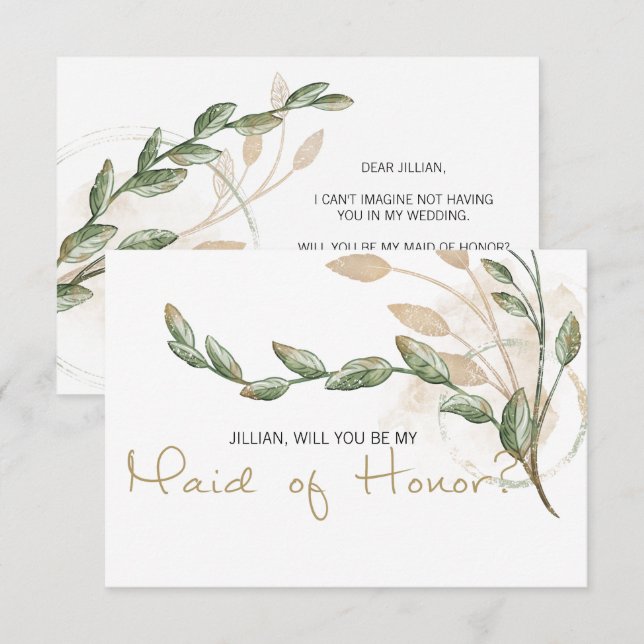 Will You Be My Maid of Honour Gold Sage Green (Front/Back)