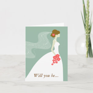 Will You Be My Maid of Honour? Green Brown Invitation