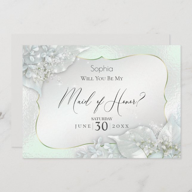 Will You Be My Maid of Honour Honeydew Shimmer Invitation (Front/Back)