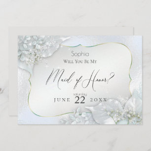 Will You Be My Maid of Honour Icy Blue Shimmer Invitation