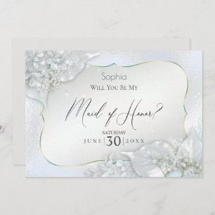 Will You Be My Maid of Honour Icy Blue Shimmer Invitation