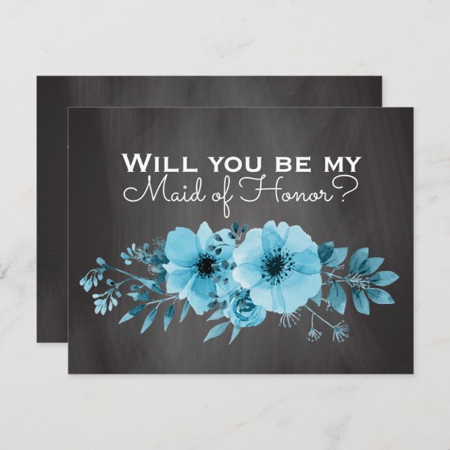 Will You Be My Maid of Honour | Maid of Honour Blu Invitation (Front/Back)