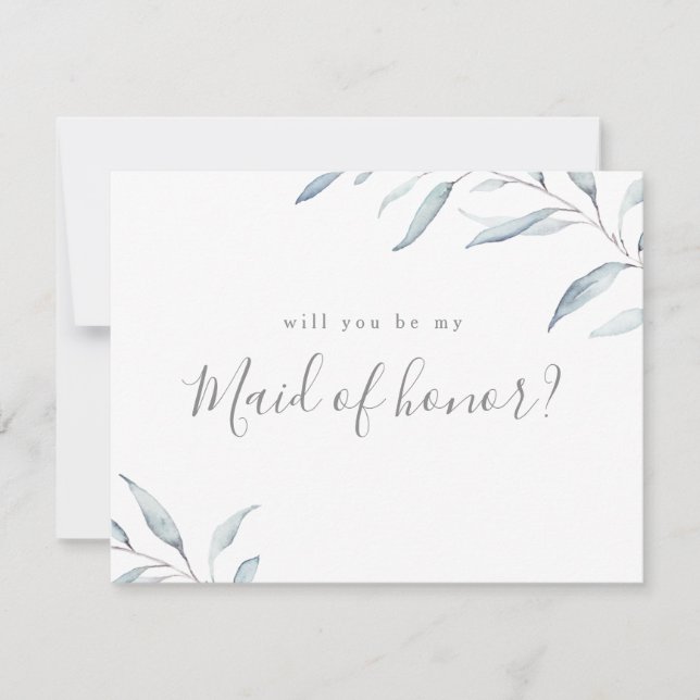 Will you be my maid of honour minimal greenery invitation (Front)