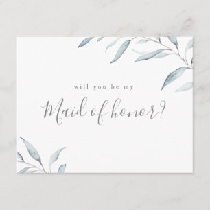 Will you be my maid of honour minimal greenery invitation